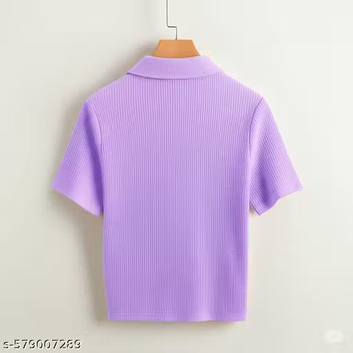Lavender Ribbed Crop Polo Top