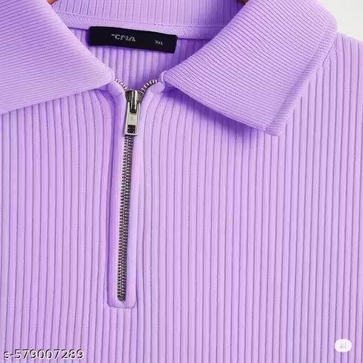 Lavender Ribbed Crop Polo Top