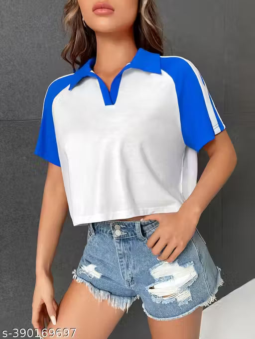 Color Block Polo Crop Top