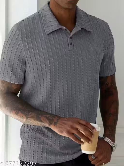 Cable Knit Textured Polo Shirt