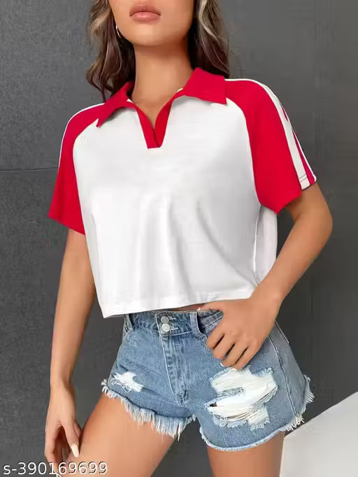 Color Block Polo Crop Top