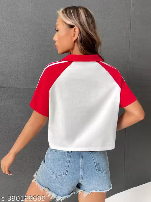 Color Block Polo Crop Top