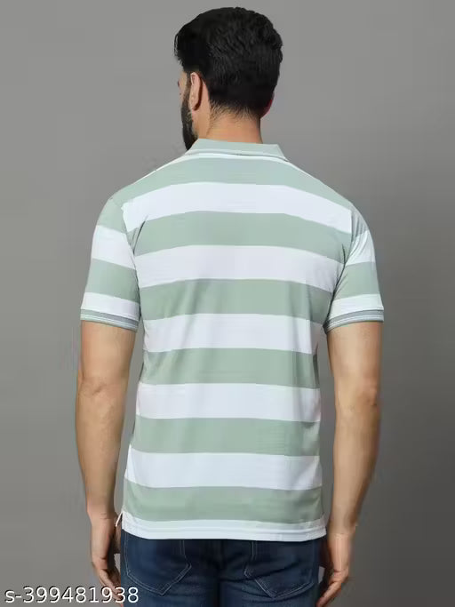 Men's Mint Green & White Striped Polo T-Shirt