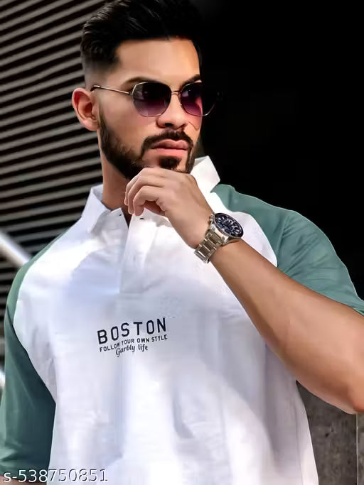 Green Color blocked Polo Neck