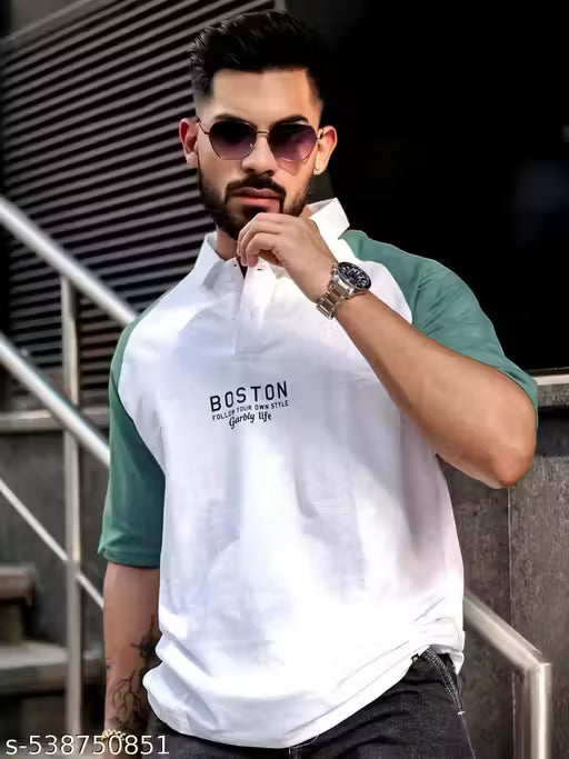 Green Color blocked Polo Neck