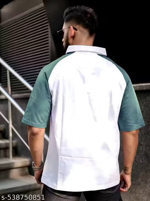 Green Color blocked Polo Neck