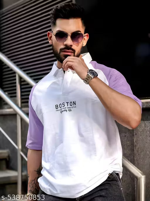 Green Color blocked Polo Neck