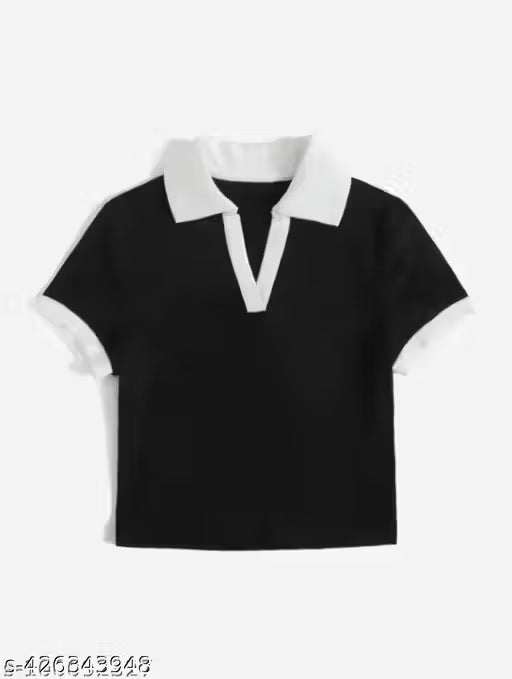 Black and White Contrast Collar Crop Top