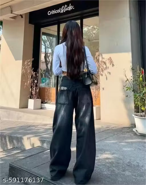Women's Dark Grey Wide Leg Denim Jeans