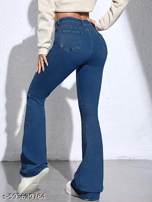 Women's High-Waisted Blue Flared Denim Jeans