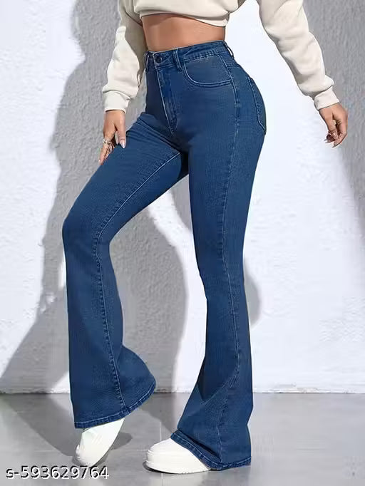 Women's High-Waisted Blue Flared Denim Jeans