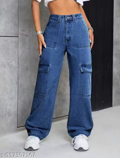 Women's High-Waisted Cargo Denim Jeans