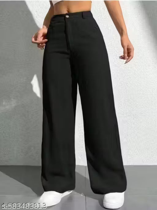 Women's High-Waisted Black Wide-Leg Pants