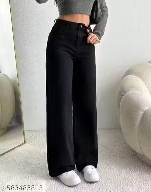Women's High-Waisted Black Wide-Leg Pants