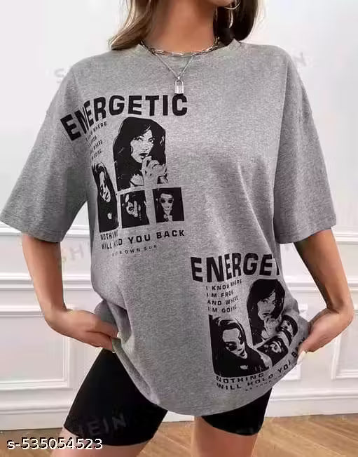 Energetic Beige Graphic Oversized T-Shirt