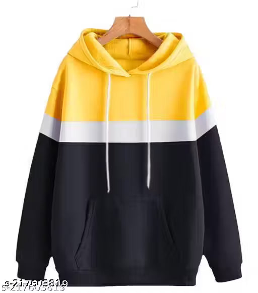 Colorblock Striped Hoodie - Yellow Black White