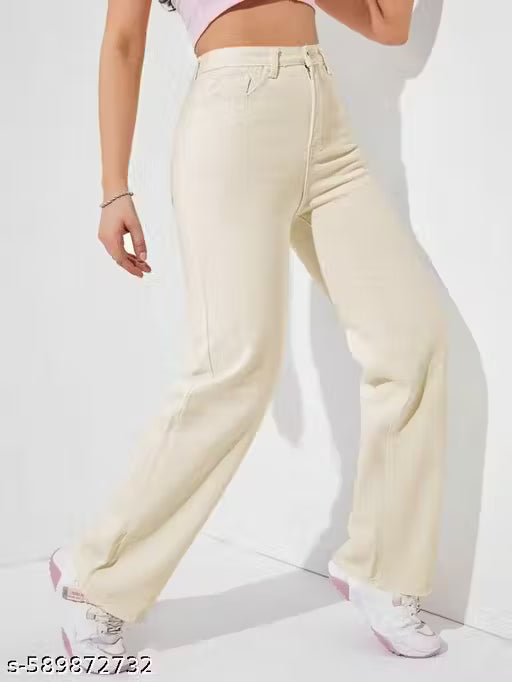 Women's Cream Wide Leg Cargo Pants