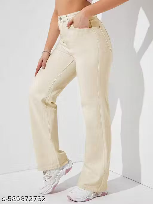 Women's Cream Wide Leg Cargo Pants